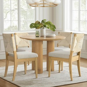 Woven Back Dining Chair Set of 4,Upholstered Armless Dining Chairs with Natural Wood Legs for Dining Room,Kitchen,Indoor Furniture-Tanpinhause - 1 of 4