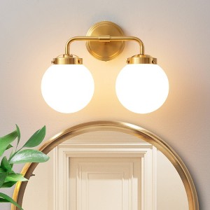 POWLIG 14.17-in 2-Light Gold Bathroom Light Fixtures Over Mirror Vanity Lighting with Milk White Glass Globe Shades - 1 of 4
