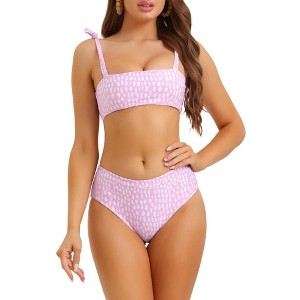 Elerevyo Women's Tie Shoulder Leopard Print Bandeau High Waist Swimwear Bathing Suits 2 Pcs - 1 of 4