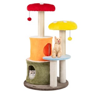 Tangkula 43" Tall Cute Cat Tree w/ 2 Condos Padded Platforms Sisal Scratching Posts - 1 of 4