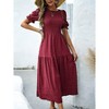Women's Summer Crew Neck Short Sleeve Smocked Midi Dress Casual Elastic Waist Tiered A Line Maxi Dress - 3 of 4