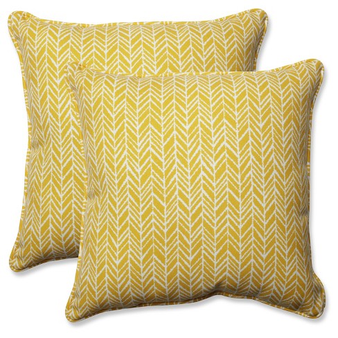 Outdoor Indoor Herringbone Yellow Throw Pillow Set Of 2 Pillow