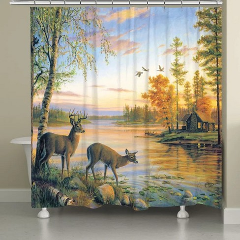 Laural Home Deer On Sunset Lake Shower Curtain : Target