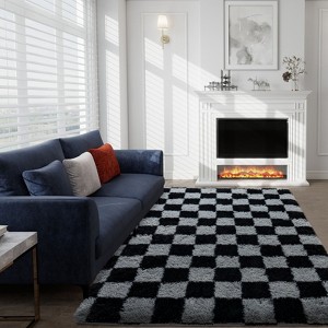 LOVEVOOK Checkered Rugs for Living Room, 5x7ft Area Rugs Non-Slip Shag Fluffy Plush Soft Rug, Carpet for Bedroom, Dorm Home Decor Aesthetic - 1 of 4
