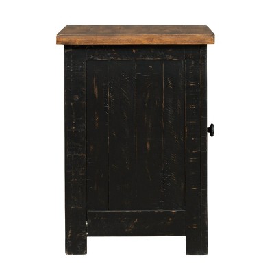 Valebeck Black and Brown Rustic Wood Metal Storage End Table