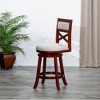 XIYUYEU 24" Counter Height X-Back Swivel Stool, Leather Bar Stool with Solid Wood Legs, Cherry Finish - 3 of 4