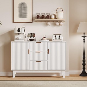 Large Fluted Buffet Cabinet with Storage, 47.2" Modern Sideboard Buffet, Wood Farmhouse Coffee Bar Kitchen Storage Cabinet with 3 Drawers - 1 of 4