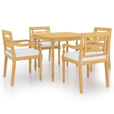 vidaXL Patio Dining Set with Cushions- 5 Piece Retro Style Furniture in Solid Teak Wood with Cream Fabric Cushions