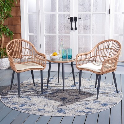 Natural Rattan and Beige Cushion 3-Piece Patio Lounger Set