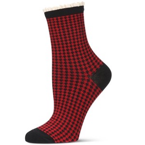 Memoi Women's Houndstooth Lace Cuff Crew Socks - 1 of 4