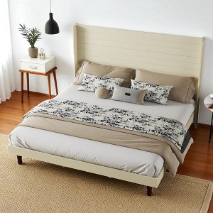 Mshliw Stylish 54" High Headboard Platform Bed, Comfortable Modern Design for Reading & Relaxing, Queen/King Size, No Box Spring Needed - 1 of 4