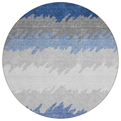 Navy Blue Gray And Silver Striped Washable Indoor Outdoor Area Rug