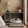 LAOTIES Hidden Cat Litter Box Enclosure,Wooden Cat House Side Table Cabinet with Top Fence and Wheels - 2 of 4