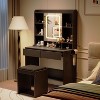 coucheta Vanity Desk with Mirror and Adjustable 3 Color Lights,  Makeup Table Set with USB Outlets & Hairdryer Holder, Includes Padded Stool, Black - 3 of 4