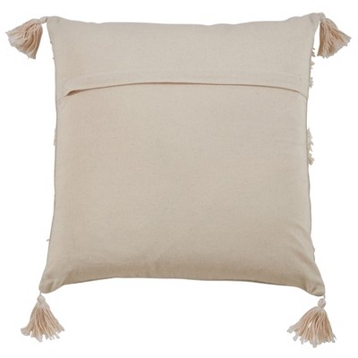 Natural Tri-Line Frayed Square Throw Pillow with Tassels
