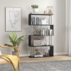 Vynxaria Modern S-Shaped 5-Tier Room Dividing Bookcase Wooden Storage Stand, Open-Back, Alternating Ends, Black - 4 of 4