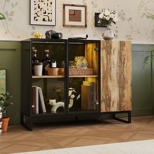Famapy Modern Glass Display Cabinet with RGB LED Lights,Curio Cabinet,Sideboard Buffet Cabinet,for Living Room & Collection Room - 1 of 4