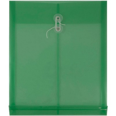 JAM Paper 9 3/4'' x 11 3/4'' Plastic Envelopes with Button and String Tie Closure, Letter Open End - Green