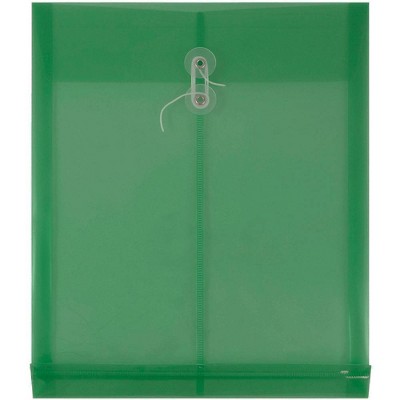 JAM Paper 12pk Plastic Envelopes with Button & String Tie Closure - Letter Open End - 9 3/4 x 11 3/4 - Green