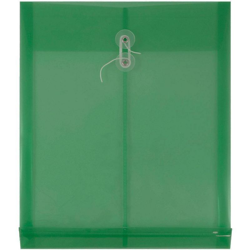 JAM Paper 9 3/4'' x 11 3/4'' Plastic Envelopes with Button and String Tie Closure, Letter Open End - Green, 1 of 6