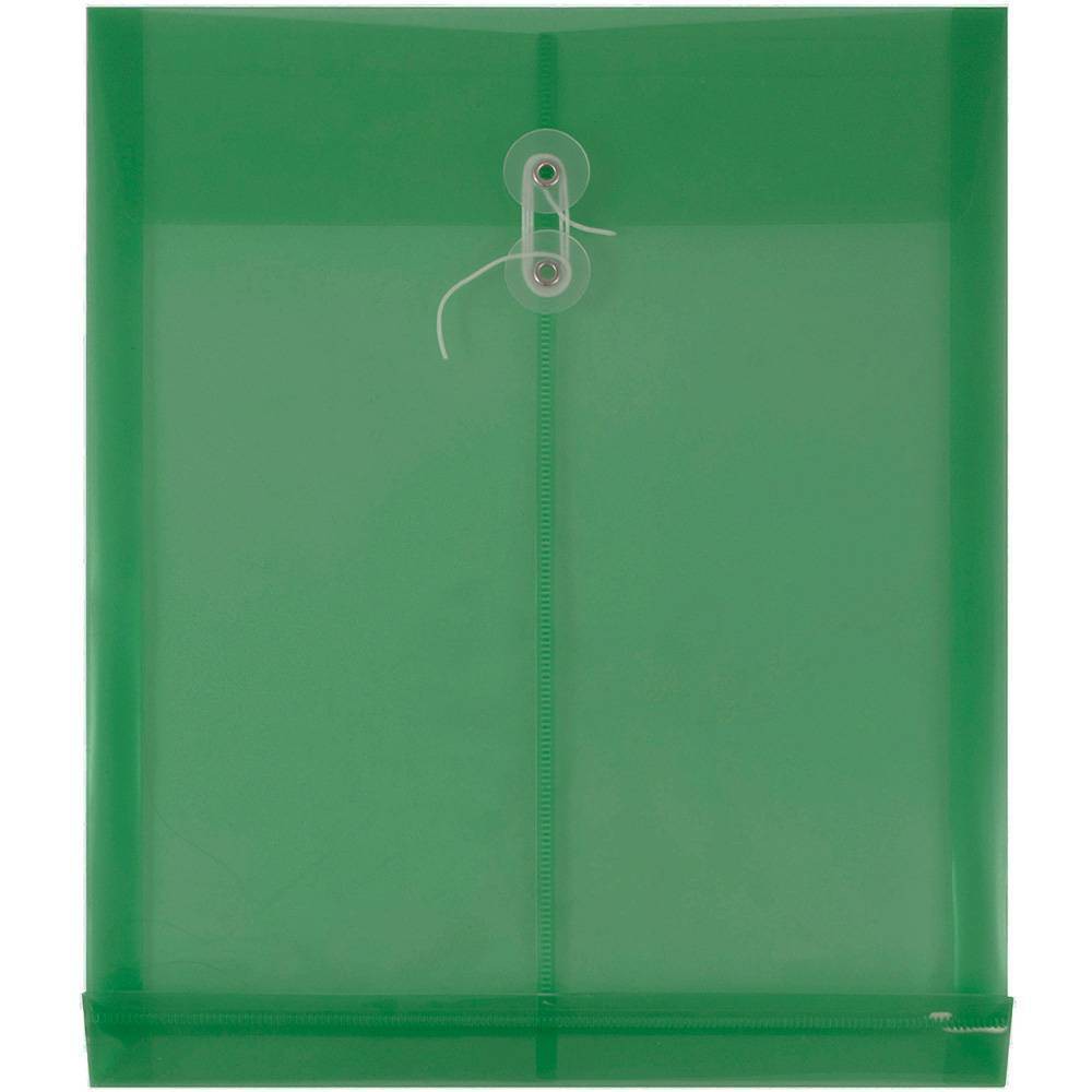 Photos - Desk Organiser JAM Paper 9 3/4'' x 11 3/4'' Plastic Envelopes with Button and String Tie Closure, Letter Open End - Green: Filing Accessori