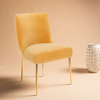 Transitional Mustard Velvet Parsons Dining Chair with Gold Legs
