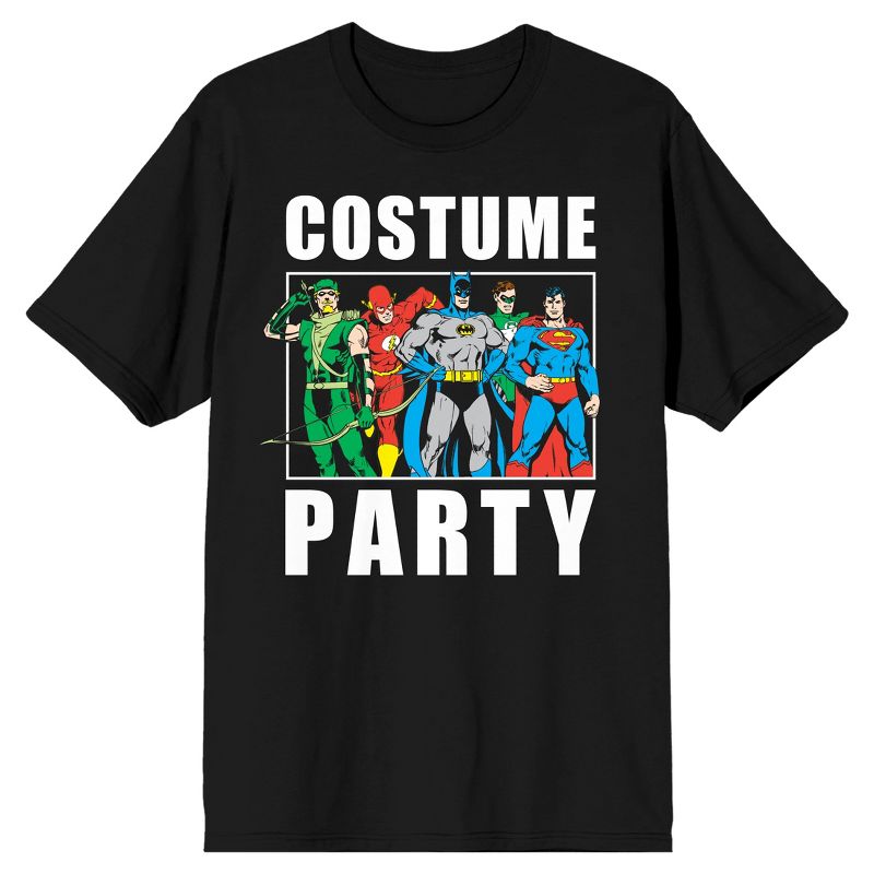 The Justice League Superhero Costume Party Menss Black Graphic Tee, 1 of 4