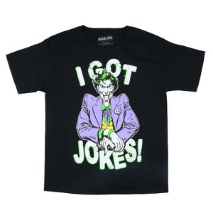 Seven Times Six Batman T-Shirt Boys' The Joker I Got Jokes! Short-Sleeved Graphic Top Black - 1 of 4