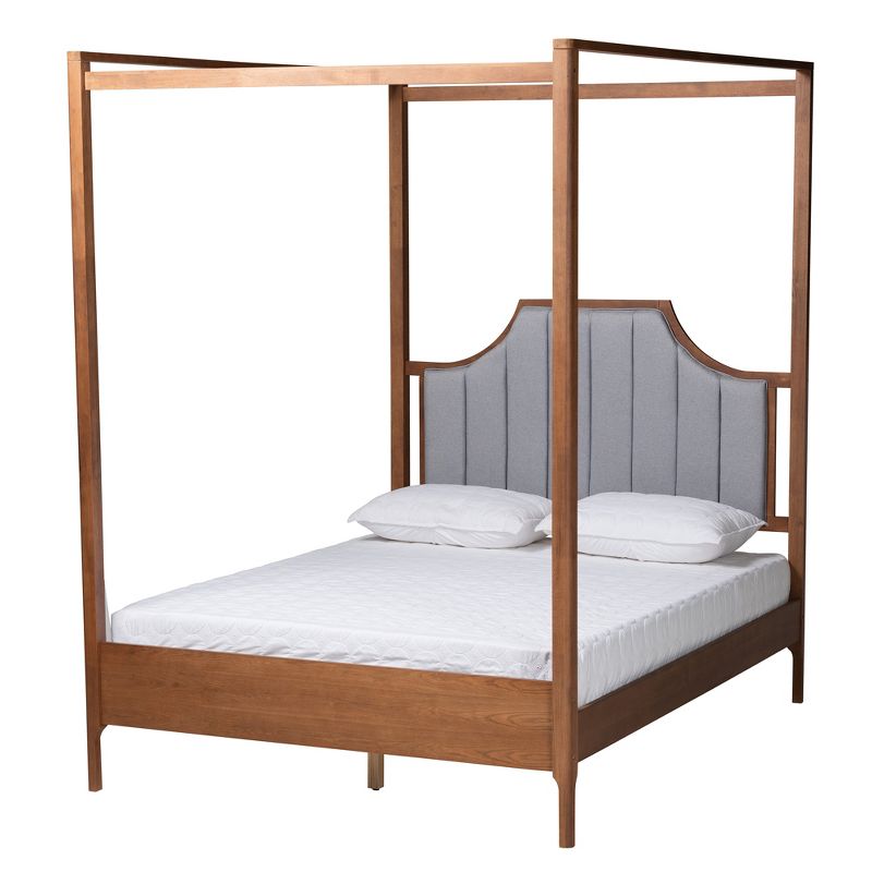 Baxton Studio Dakota Classic and Traditional Light Grey Fabric and Ash Walnut Finished Wood Queen Size Platform Canopy Bed, 2 of 8