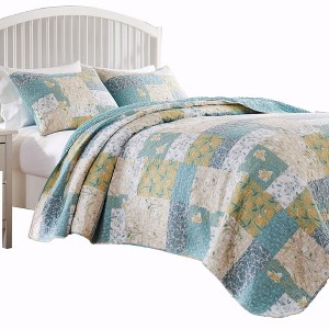 Greenland Home Fashions Evangeline Luxurious Comfortable 3 Pieces Quilt Set Mist - 1 of 4