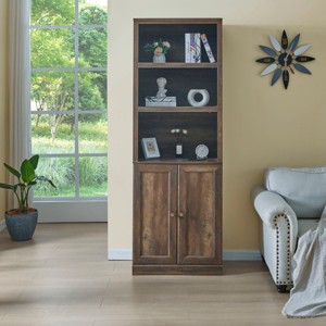 Bookshelf Rustic with USB Port and Cabinet Storage for Home Office 28.3in Wide - 3irtyhousy - 1 of 4