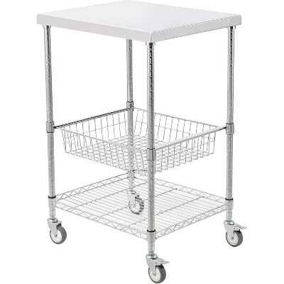 3-Tier Metal Wire Rolling Kitchen Utility Cart, 36.6"x20"x24", Storage Basket, Locking Wheels, 470 lb Capacity, Indoor/Outdoor