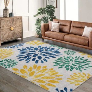 Boho Washable Area Rug– Floral Low Pile Non-Slip Carpet for Living Room, Bedroom, Office, Playroom, Entryway, Kitchen, Dining Room - 1 of 4