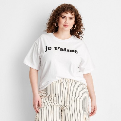 Women's Short Sleeve Je T'aime Graphic T-Shirt - Future Collective White 3X