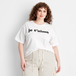 Women's Short Sleeve Je T'aime Graphic T-Shirt - Future Collective White - 1 of 3