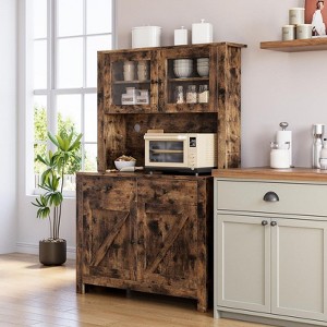 Kitchen Pantry Storage Cabinet with Microwave Stand & Coffee Bar Cabinet,Freestanding Hutch Cabinet with 4 Doors - 1 of 4