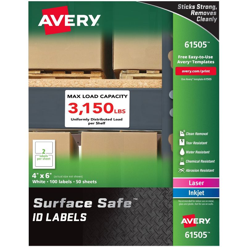 Avery Labels Removable Surface Safe 4"x6" 100/PK WE 61505, 1 of 2