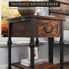 Industrial Side Table with Drawer - 2-Tier Rustic Brown & Black Nightstand, Open Shelf Storage for Bedroom, Living Room - Space-Saving End Table - 3 of 4