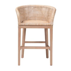 bali & pari Papua Rattan and Mahogany Wood Counter Height Barstool Antique White Wash/Light Brown: 30 Day Limited Warranty, Spot Clean - 1 of 4