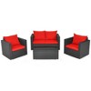 Costway 4PCS Patio Rattan Furniture Set Cushioned Sofa Chair Coffee Table Garden Red - 2 of 4