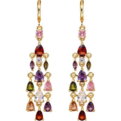Vuskdtei18K Gold Plated Flower Dangle Earrings for Women, Hypoallergenic Cubic Zirconia Earrings, Elegant Chandelier Drop Earrings