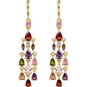 Vuskdtei18K Gold Plated Flower Dangle Earrings for Women, Hypoallergenic Cubic Zirconia Earrings, Elegant Chandelier Drop Earrings - 1 of 4