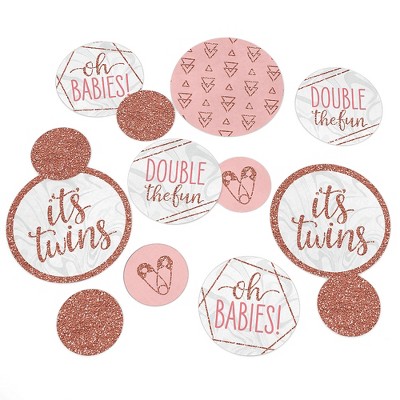 Big Dot of Happiness It's Twin Girls - Pink and Rose Gold Twins Baby Shower Giant Circle Confetti - Party Decorations - Large Confetti 27 Count