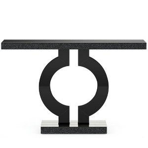 Resenkos Entryway Table, Console Sofa Table,43" Mirrored Console Table, Modern Silver Sofa Table with O-Shaped Base,Black - 1 of 4