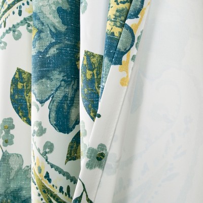 Blue and White Floral Paisley Room Darkening Grommet Curtains