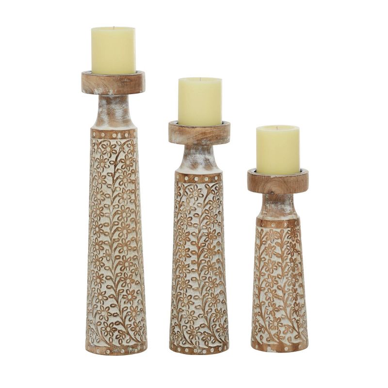 Set of 3 Rustic Cylindrical Mango Wood Candle Holders - Olivia & May, 1 of 15