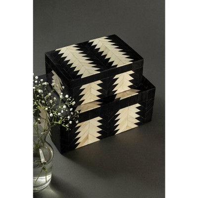 Venota Black and Ivory Decorative Boxes, Set of 2