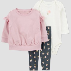 Carter's Just One You® Baby Girls' 3pc Floral Top & Bottom Set - Pink - 1 of 3