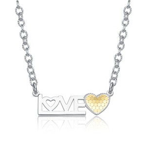 Guili Two-Tone LOVE Heart Bar Pendant Layering Necklace – Stylish Design Perfect for Layering and Showing Love in Every Detail, Ideal for Any Occasion - 1 of 2