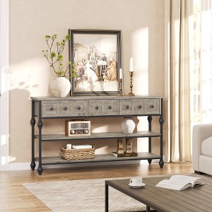 52" Console Table, Entryway Table with 3 Storage Drawers, 3 Tier Industrial Metal Sofa Table - 1 of 4
